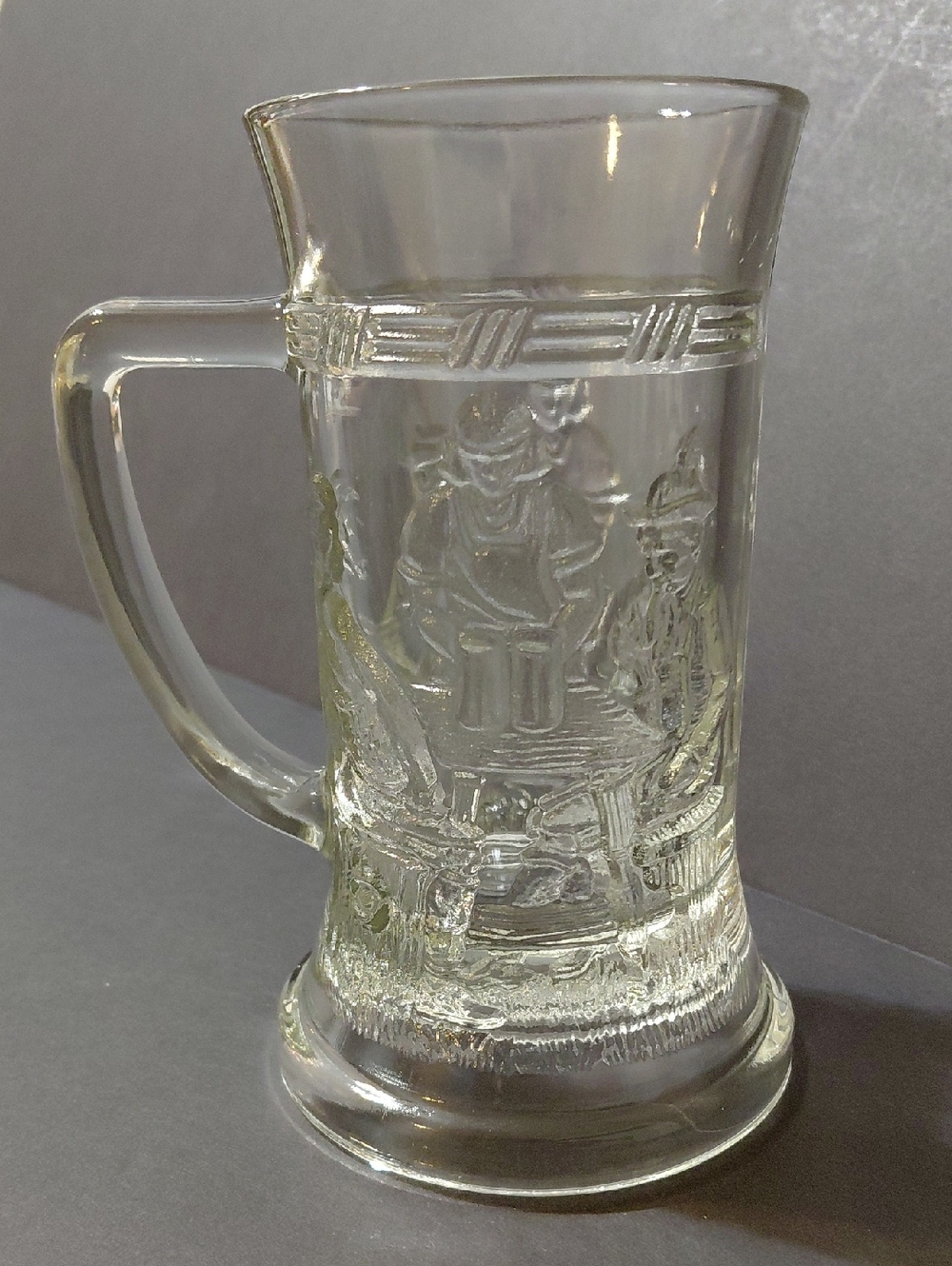 Vintage 70s Indiana Glass Tiara Tavern Scene Heavy Pressed Glass Beer Stein Mug